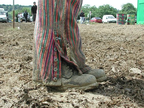Mud at  Glastonbury festiva. Further showers are forecasted but today the rain  stayed away.